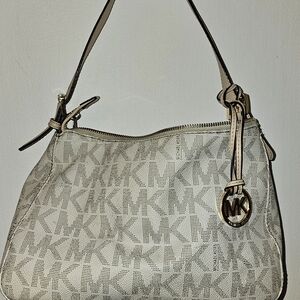 Michael Kors Cream Logo Shoulder Hobo with Gold MK Charm